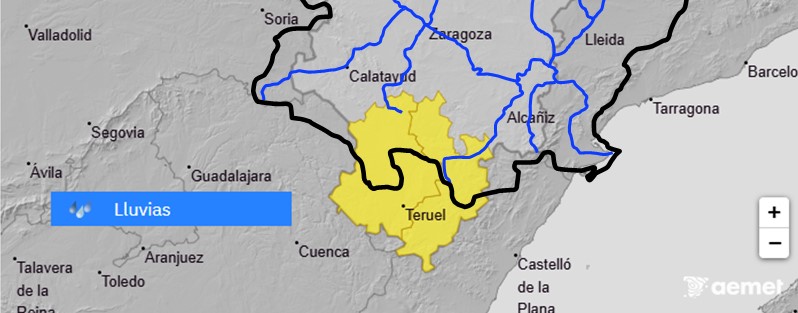 Como consecuencia de los avisos de la AEMet por lluvias intensas, se advierte de la posibilidad de crecidas súbitas en barrancos y cauces menores en las cuencas de los ríos Jiloca y Guadalope